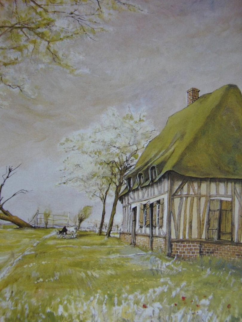 藤田嗣治、「La Ferme」、希少画集の額装画、人気作品