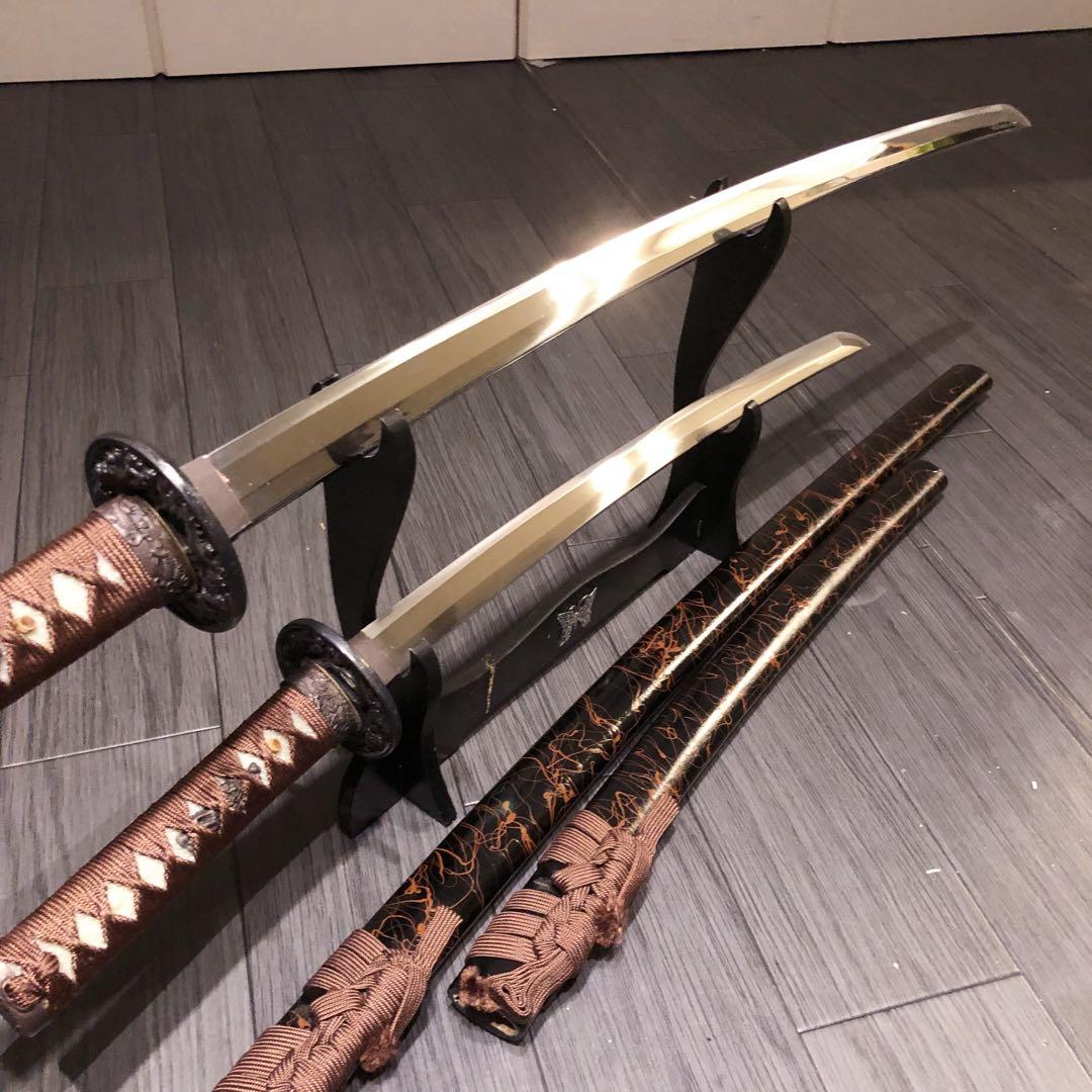 高級模造刀　高級居合刀　太刀　大小セット　本研波刃　亜鉛合金