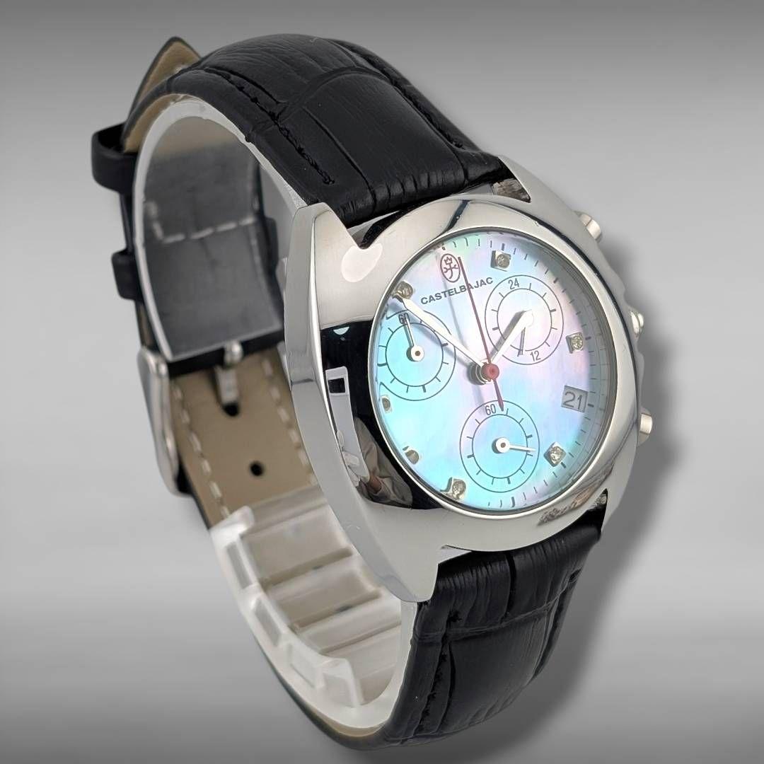 【新品電池/ベルト・稼働・美品】カステルバジャック ブルーシェル 7Pダイヤ