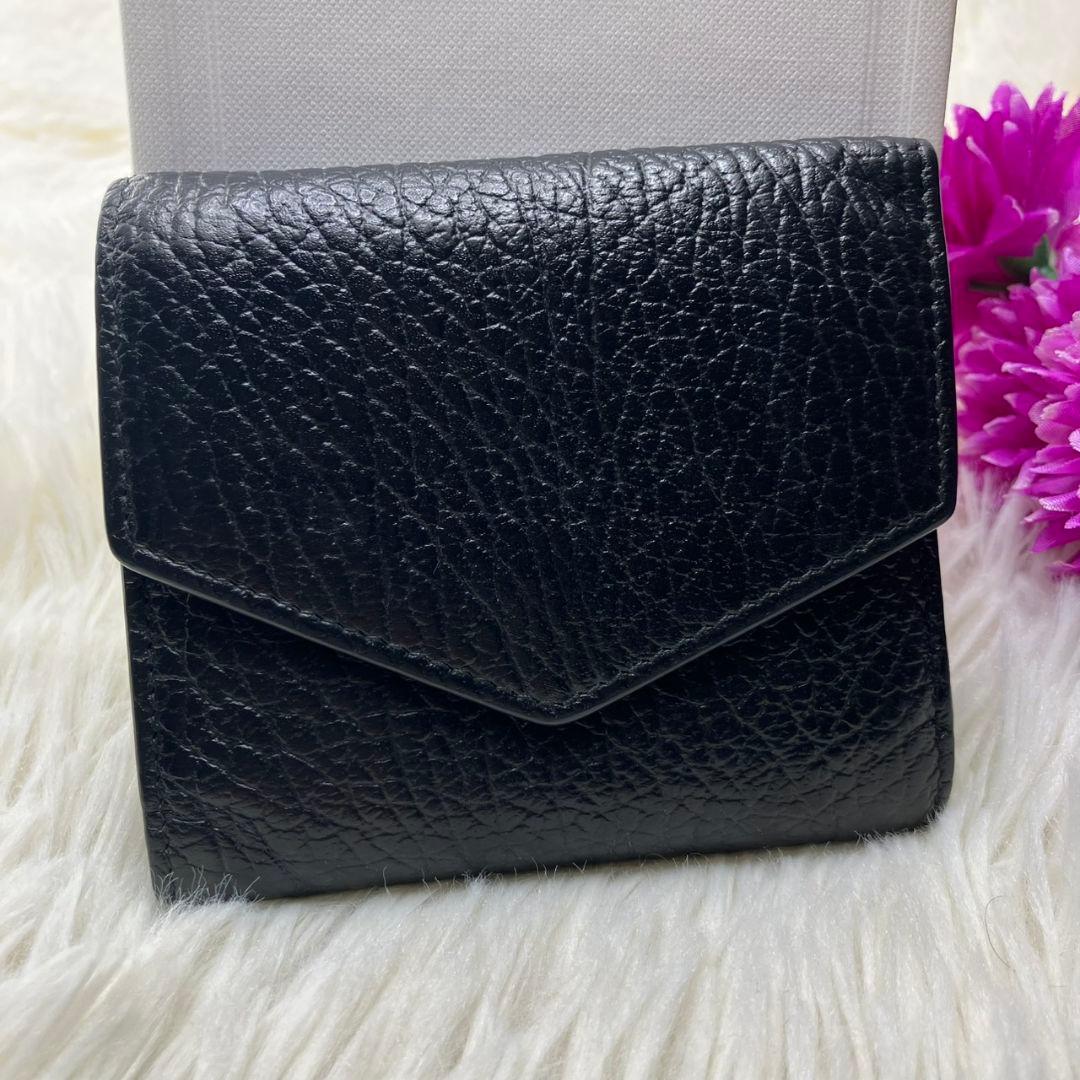 【極美品】メゾンマルジェラ 4ステッチ 三つ折り財布 レザー 黒 ユニセックス