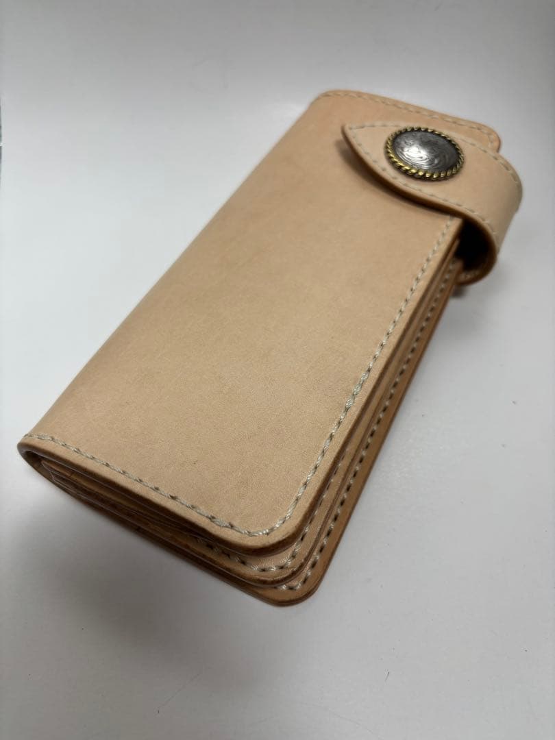 財布　ロングウォレット　ヌメ革　ナチュラル　ハンドメイド　レザークラフト