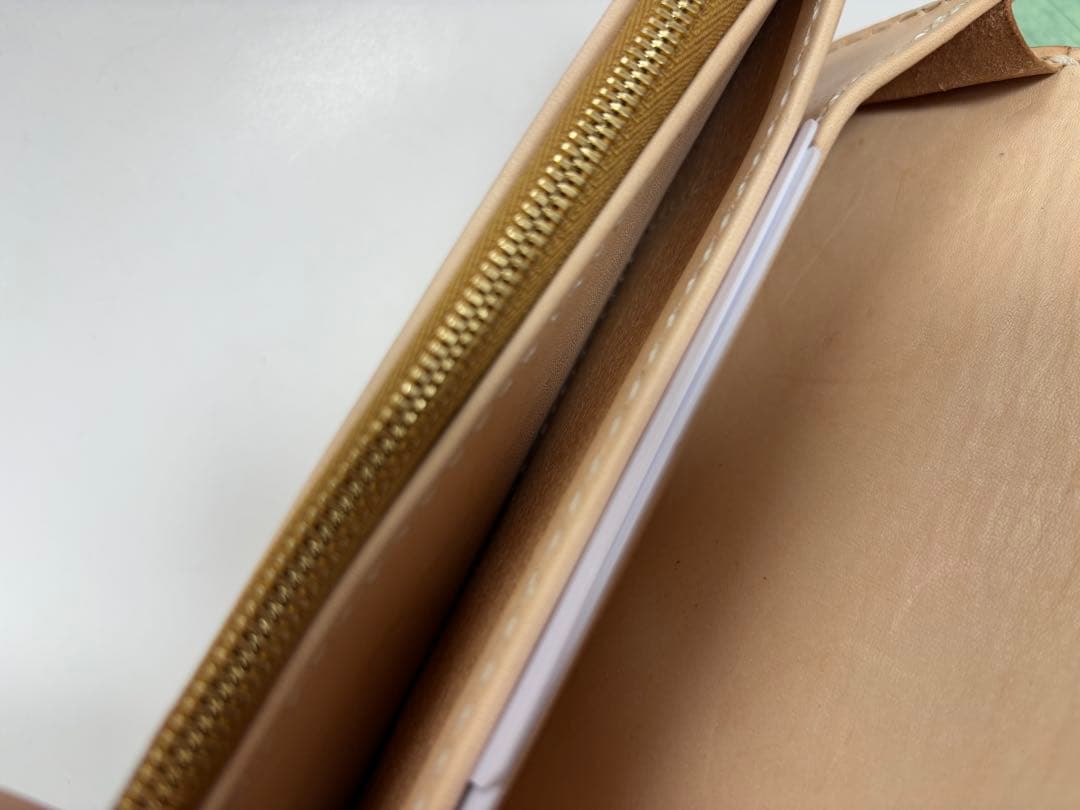 財布　ロングウォレット　ヌメ革　ナチュラル　ハンドメイド　レザークラフト