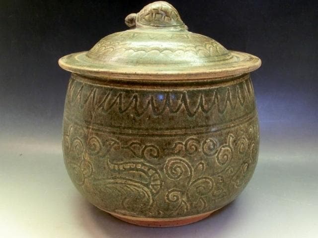 蓋物■唐物亀乗り珍獣唐草鉄釉蓋鉢 菓子器 古玩 中国 古美術 時代物 骨董品■