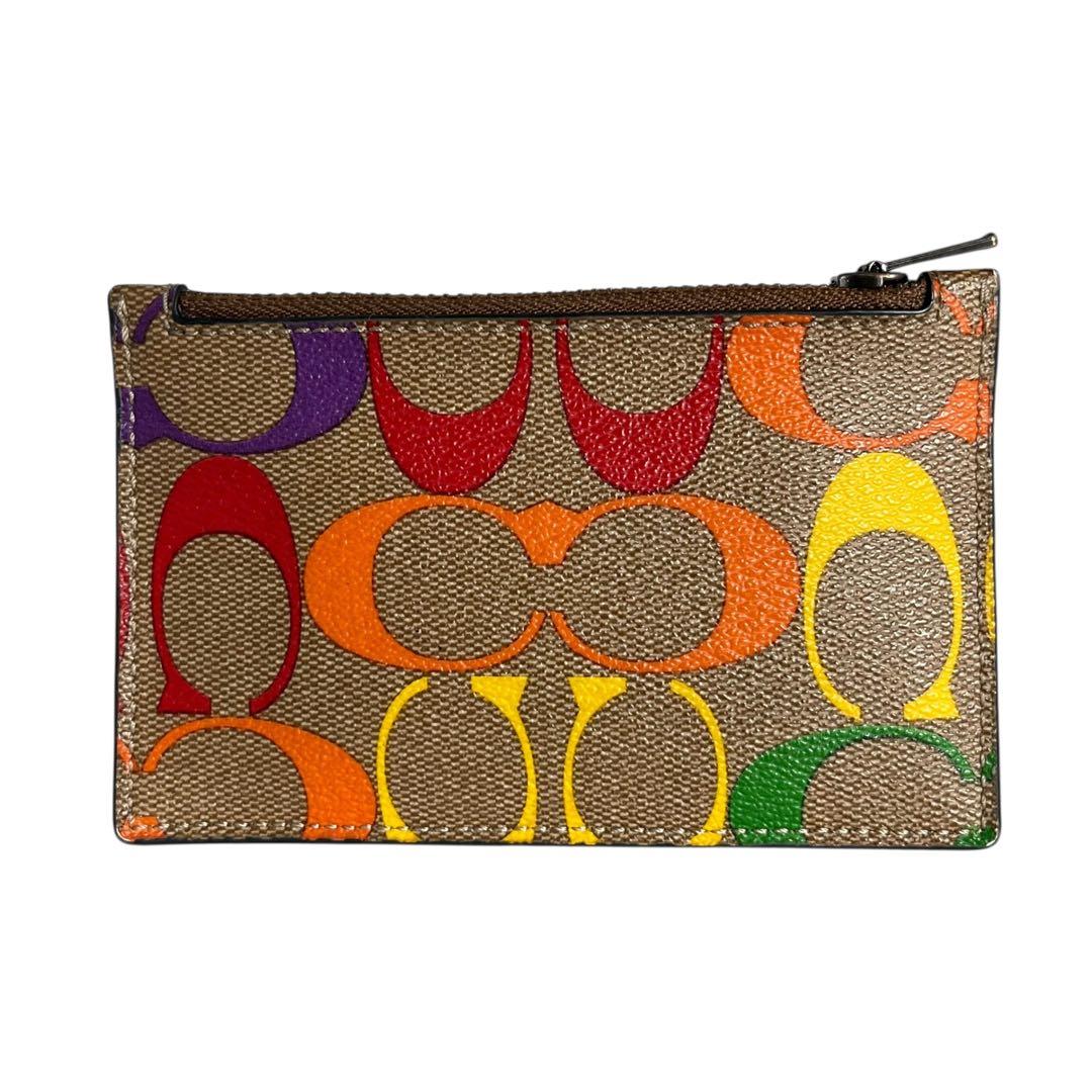 極美品　コーチ　財布　小銭入れ　カードケース　レインボー　PVCレザー　茶色