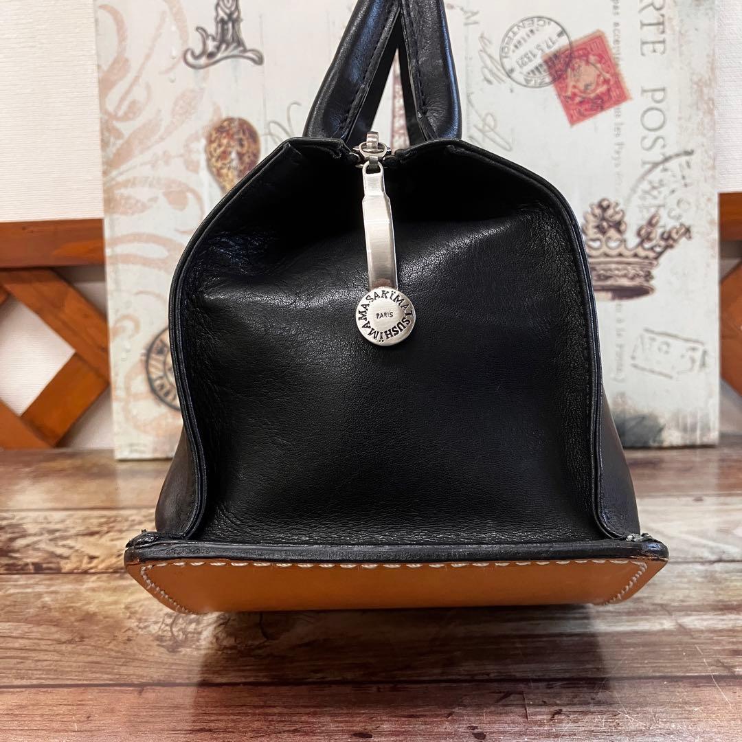 希少廃盤 マサキマツシマ ハンドバッグ カーフレザー 黒 舟形 日本製 ヌメ革
