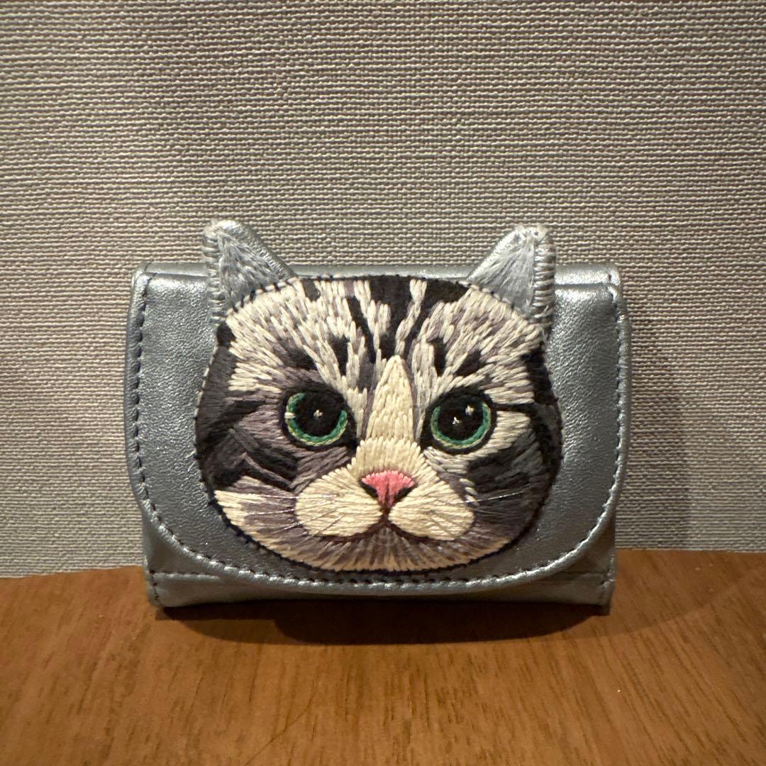 tamao world 折り財布 猫 ネコ ねこ ミニ財布 シルバー