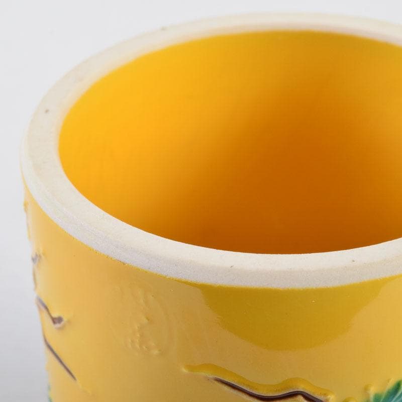 茶道具　中村翠嵐作　黄交趾　根引松　蓋置　共箱　V　9119