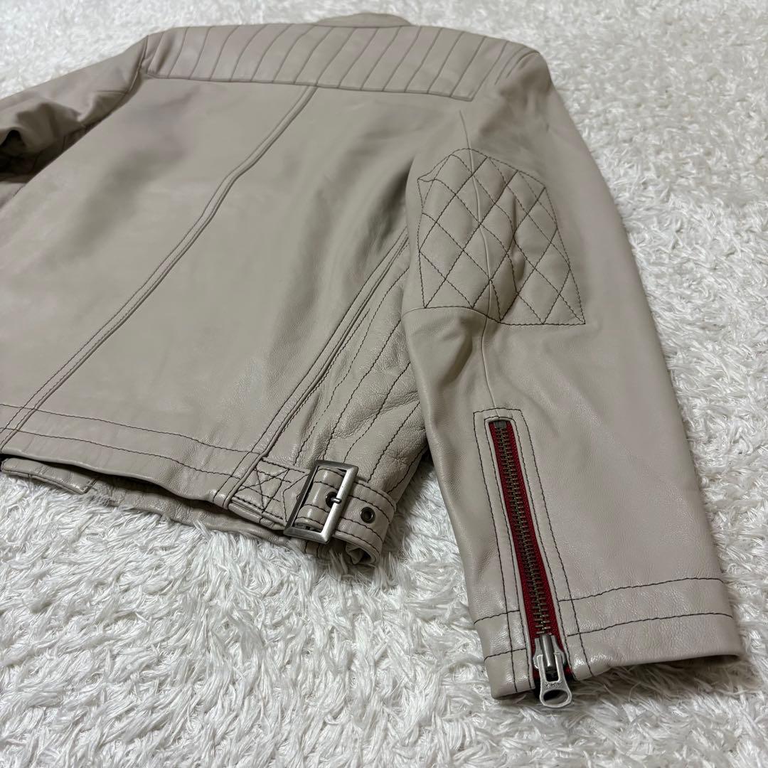 極美品　G-STAGE シングルライダースジャケット ライトグレー　羊革　M