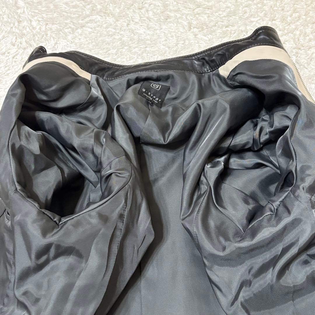 極美品　G-STAGE シングルライダースジャケット ライトグレー　羊革　M