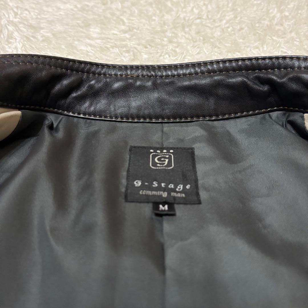 極美品　G-STAGE シングルライダースジャケット ライトグレー　羊革　M
