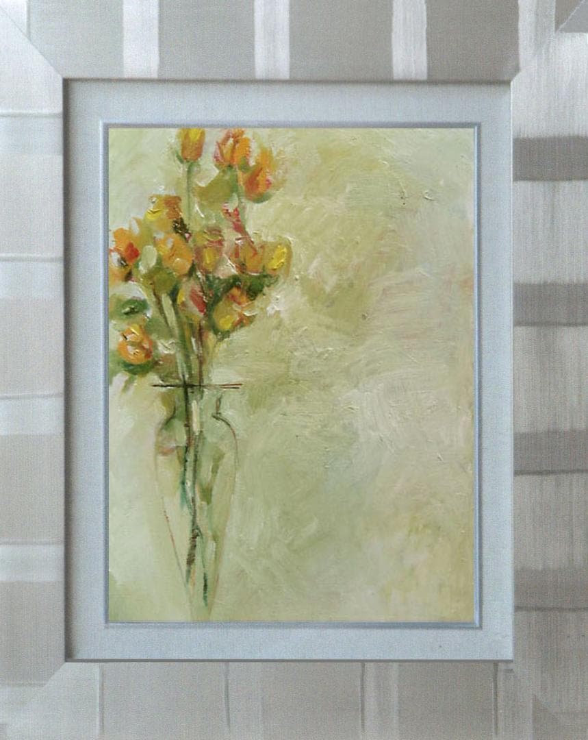 油絵 菅家令子 絵 絵画 インテリア 額付(白) uF6-113402 花 ばら