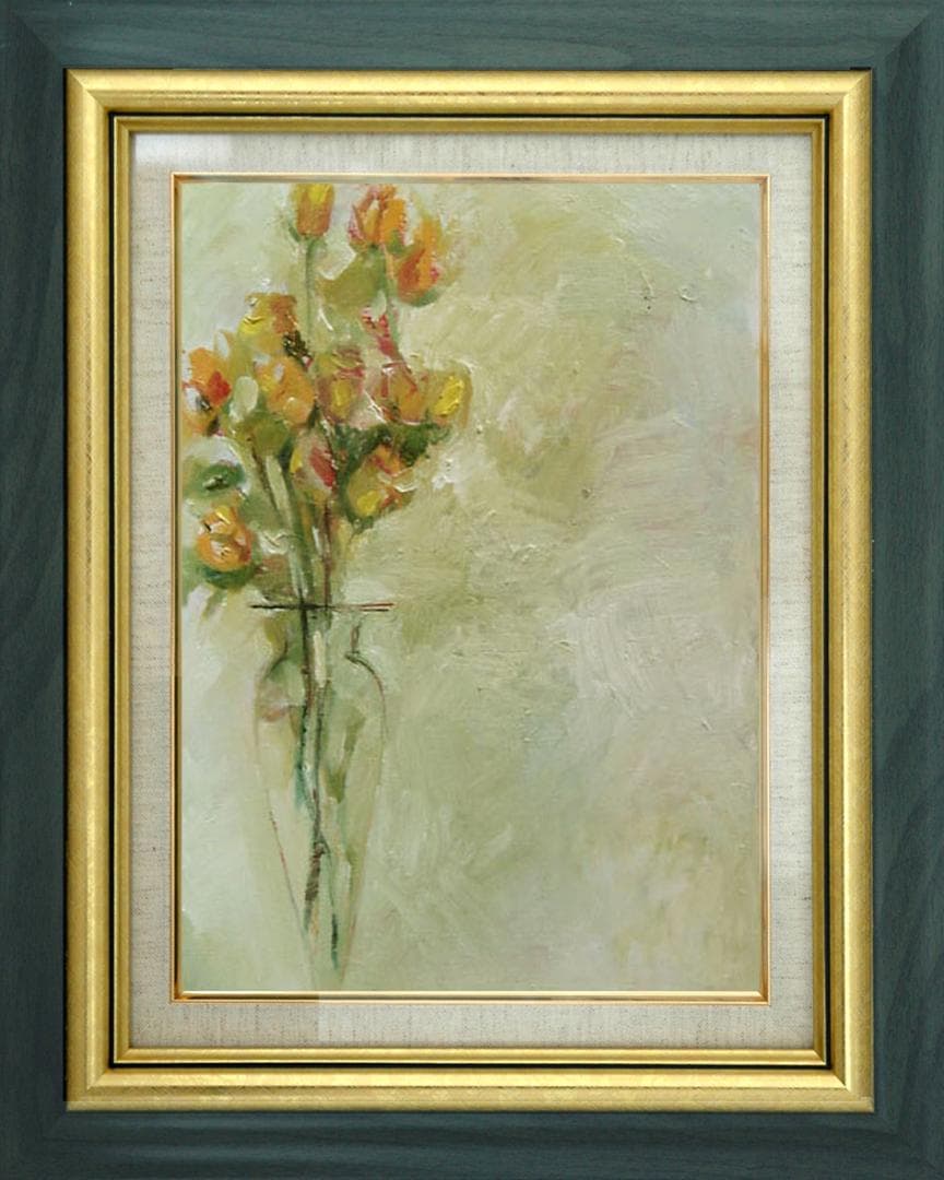 油絵 菅家令子 絵 絵画 インテリア 額付(白) uF6-113402 花 ばら