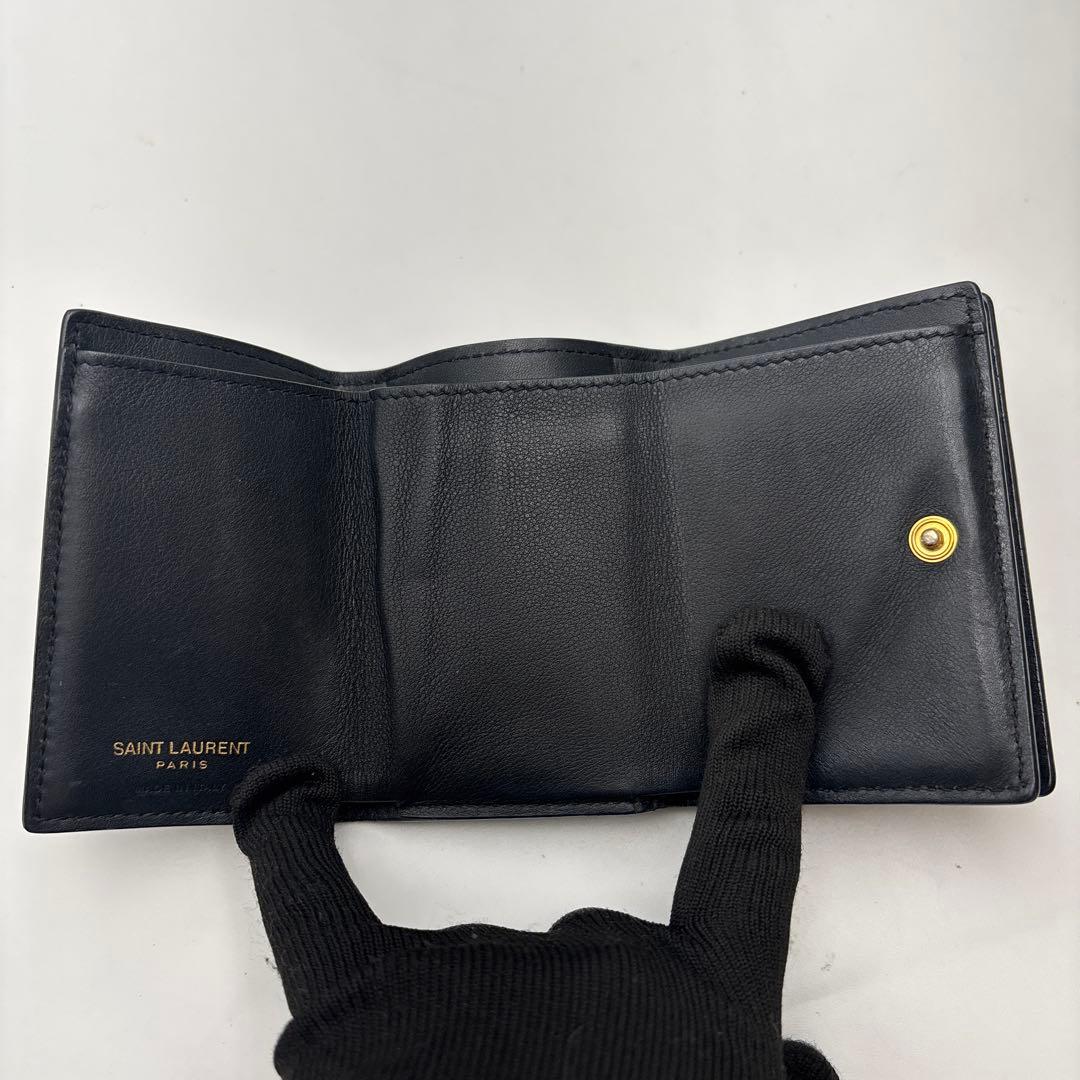 サンローラン　三つ折り　カサンドラ　ブラック　レザー　YSL ゴールド金具