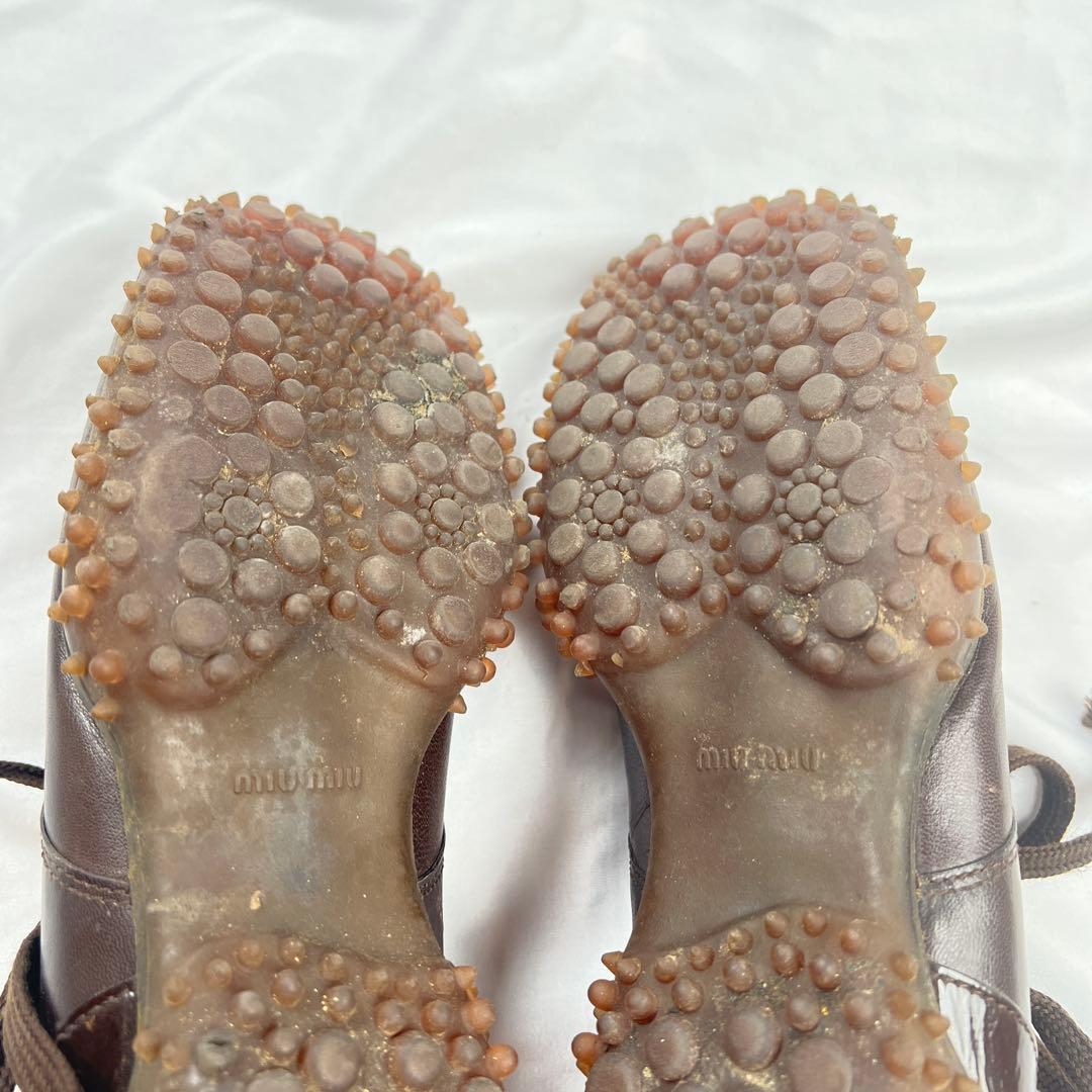 靴 miu miu bubble sole leather shoes brown