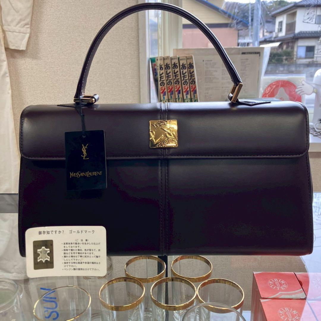 る*る様 未使用　イヴサンローラン　ロゴ金具　ダークブラウン　ハンドバッグ　長期