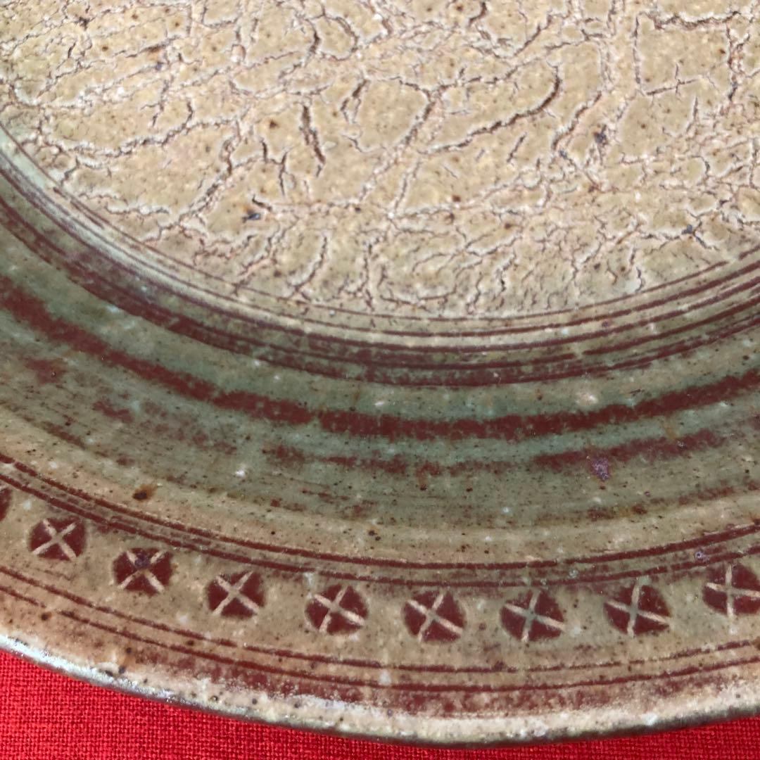 最終値下げ★永見鴻人作　迫力ある 大皿　印花文緑釉板造皿　陶芸　飾り皿　骨董品