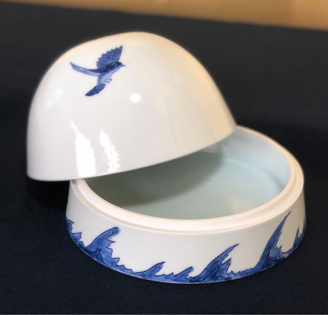 《レ》染付鳥 筥 菓子器 食籠 永楽紘一 永楽善五郎 共箱 251110う5