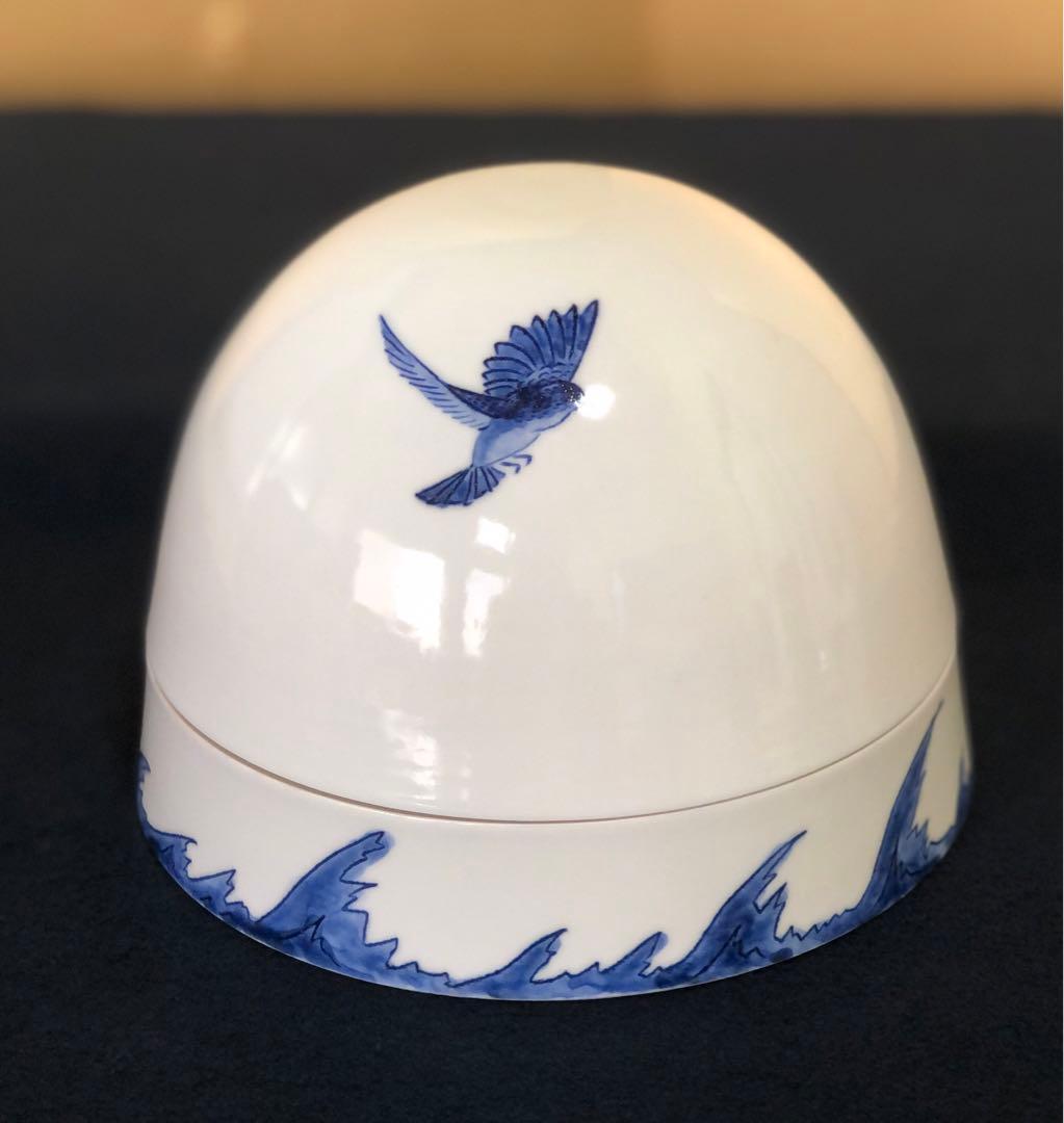 《レ》染付鳥 筥 菓子器 食籠 永楽紘一 永楽善五郎 共箱 251110う5