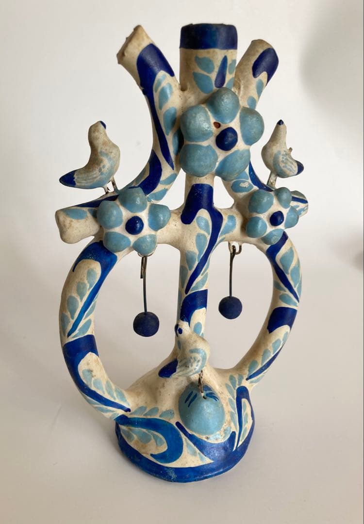 メキシコ民藝 生命の樹 ツリーオブライフ 燭台　ブルー