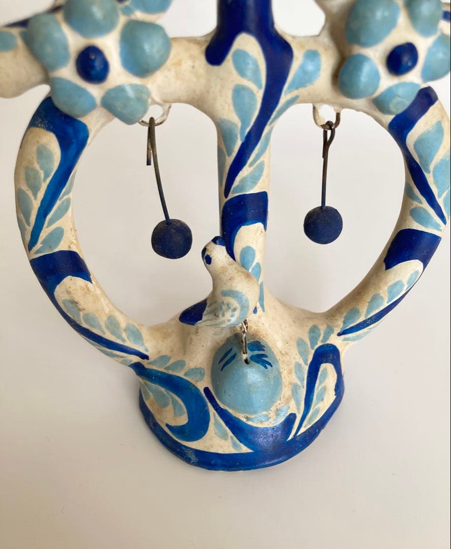 メキシコ民藝 生命の樹 ツリーオブライフ 燭台　ブルー