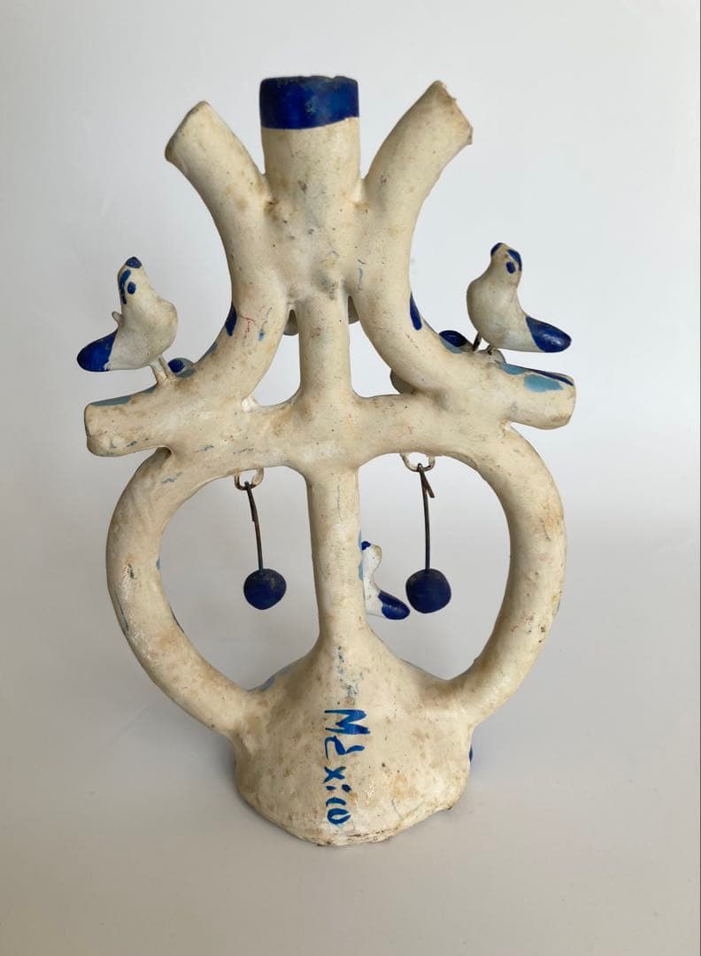 メキシコ民藝 生命の樹 ツリーオブライフ 燭台　ブルー