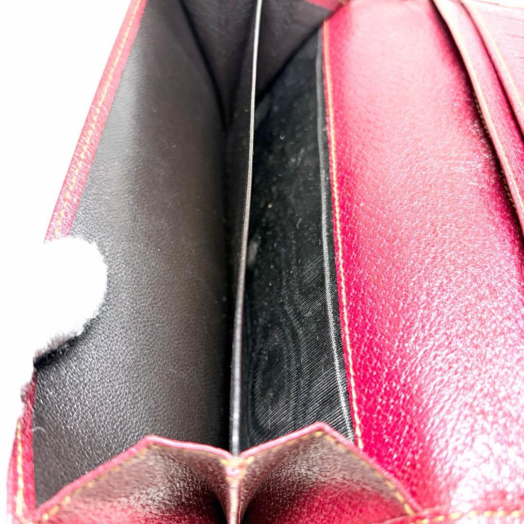美品 GUCCI グッチ GGキャンバス レザー Wホック 長財布 ボルドー