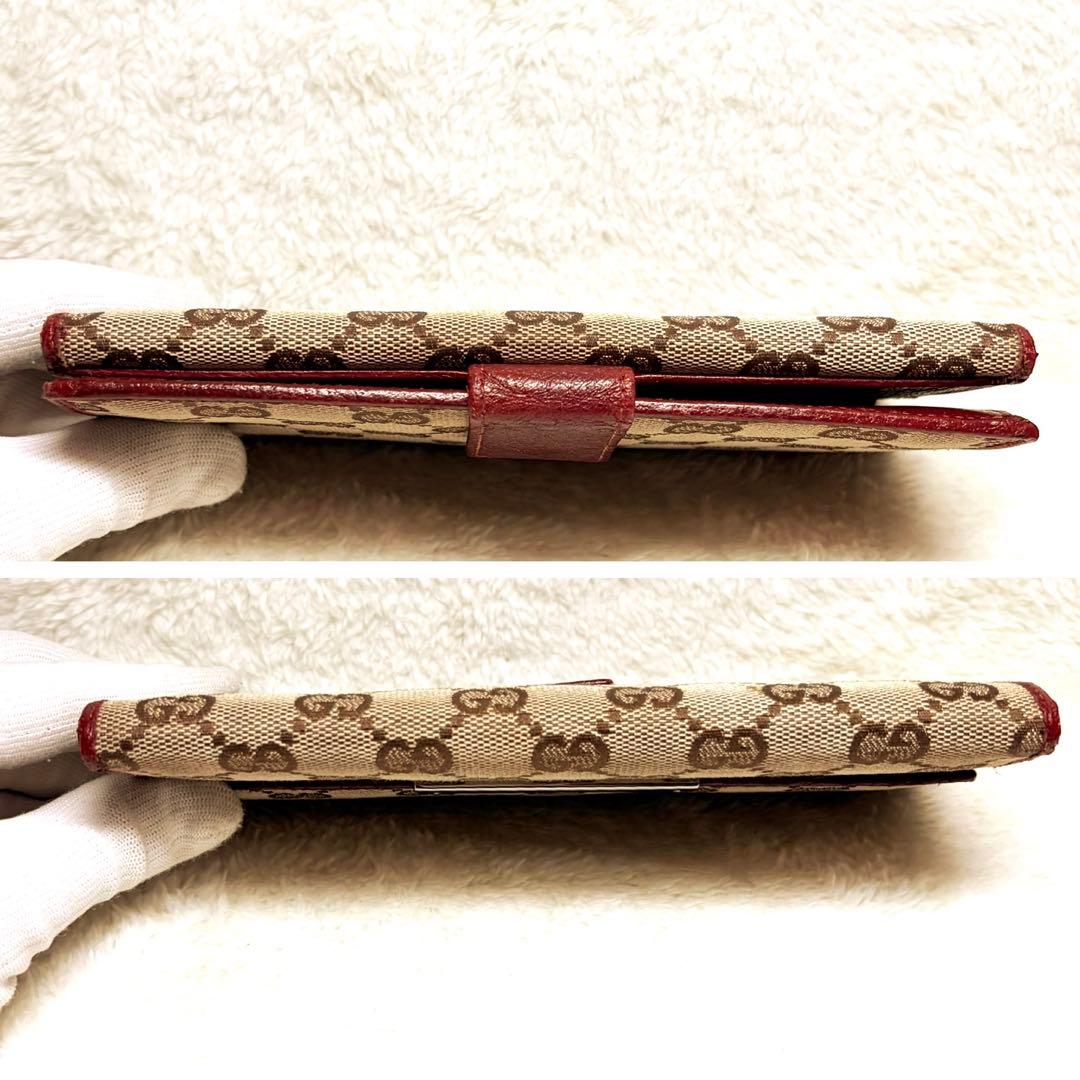 美品 GUCCI グッチ GGキャンバス レザー Wホック 長財布 ボルドー