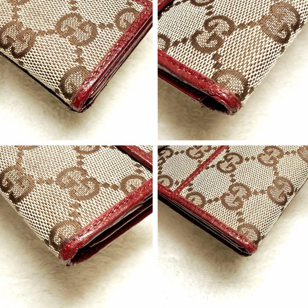 美品 GUCCI グッチ GGキャンバス レザー Wホック 長財布 ボルドー