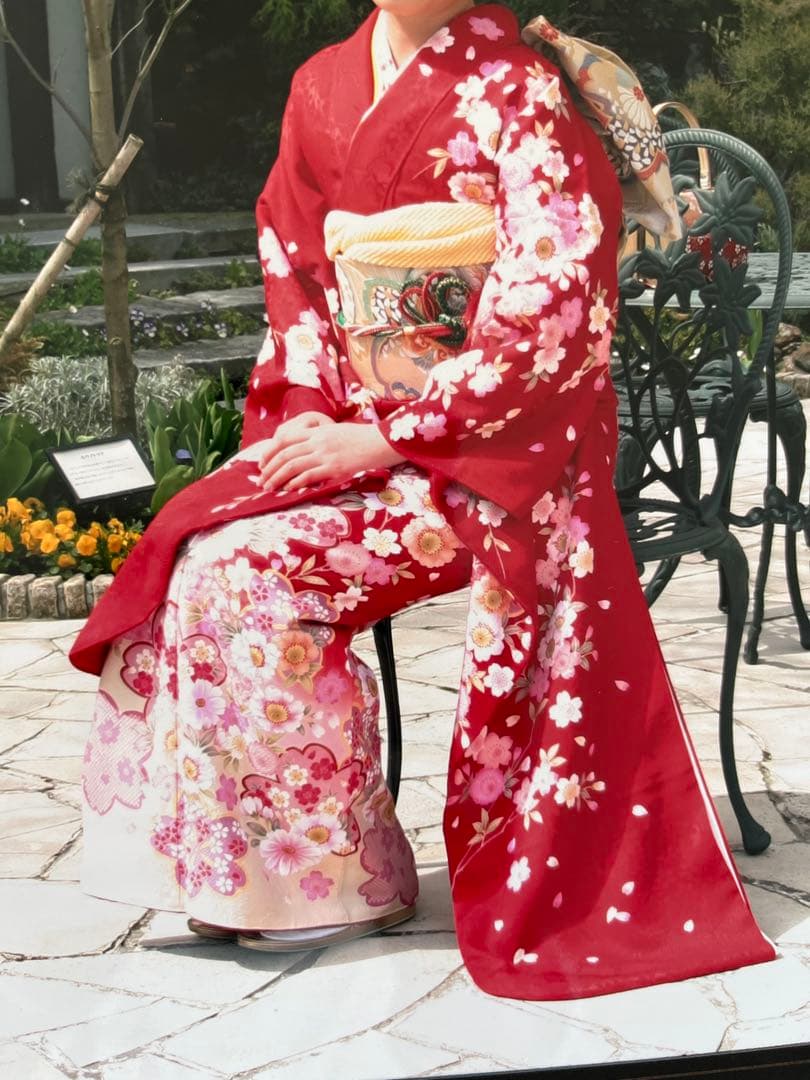 【12/30〜1/5限定価格！】13点セット　振袖フルセット　赤　桜柄