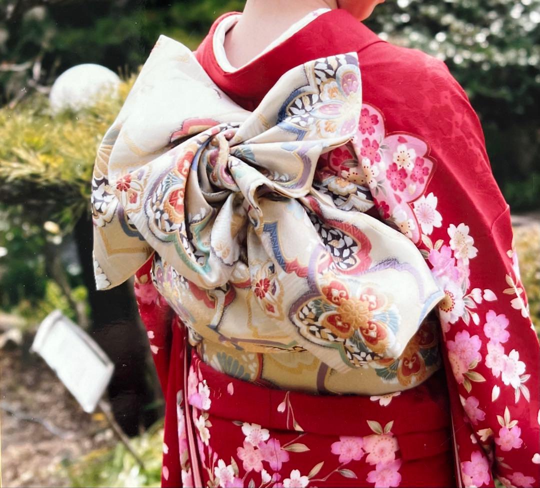【12/30〜1/5限定価格！】13点セット　振袖フルセット　赤　桜柄