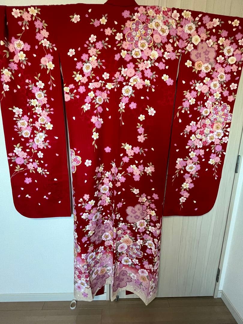 【12/30〜1/5限定価格！】13点セット　振袖フルセット　赤　桜柄