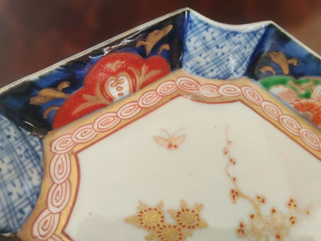 八角形の花柄皿、古い皿