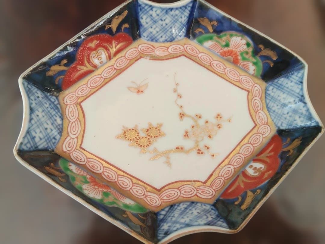 八角形の花柄皿、古い皿