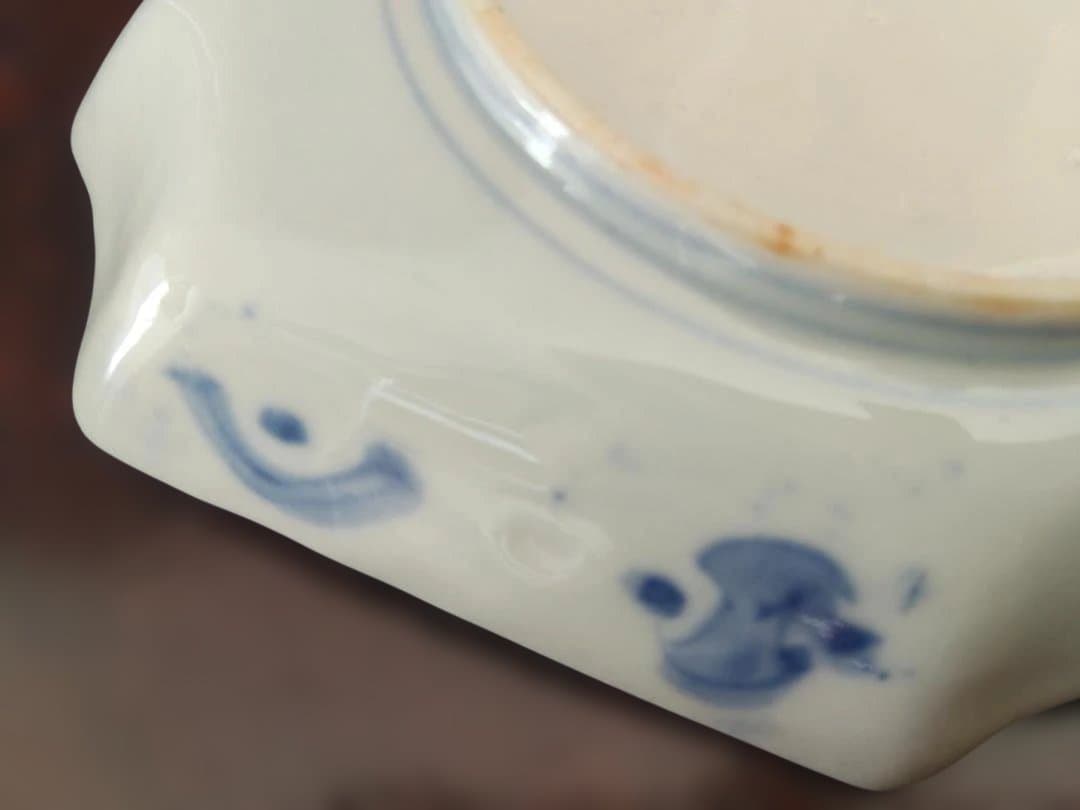 八角形の花柄皿、古い皿