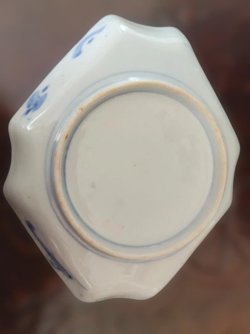 八角形の花柄皿、古い皿