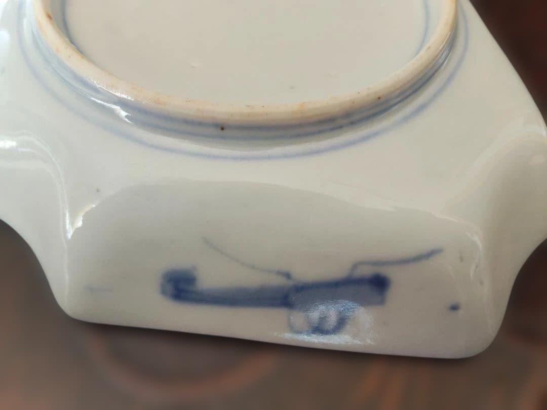 八角形の花柄皿、古い皿