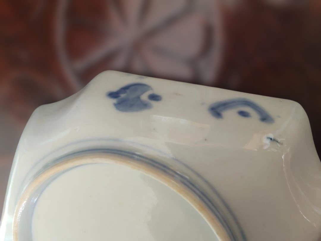 八角形の花柄皿、古い皿