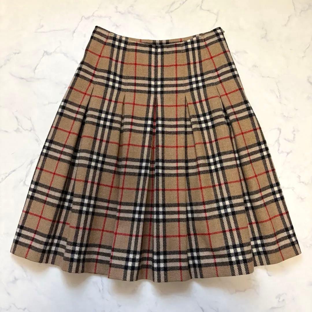 バーバリーロンドン ノバチェック プリーツスカート アルパカ混 ベージュ S