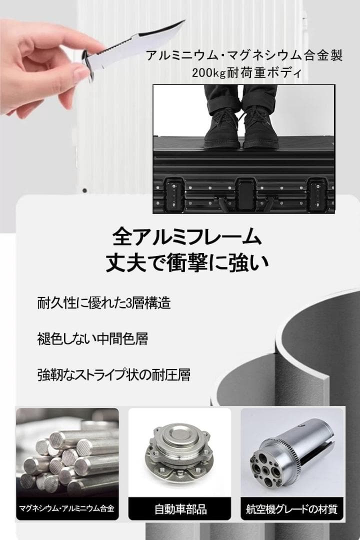 新品⭐️スーツケース オールアルミ合金⭐️キャリーケース アルミニウ グリーン XL