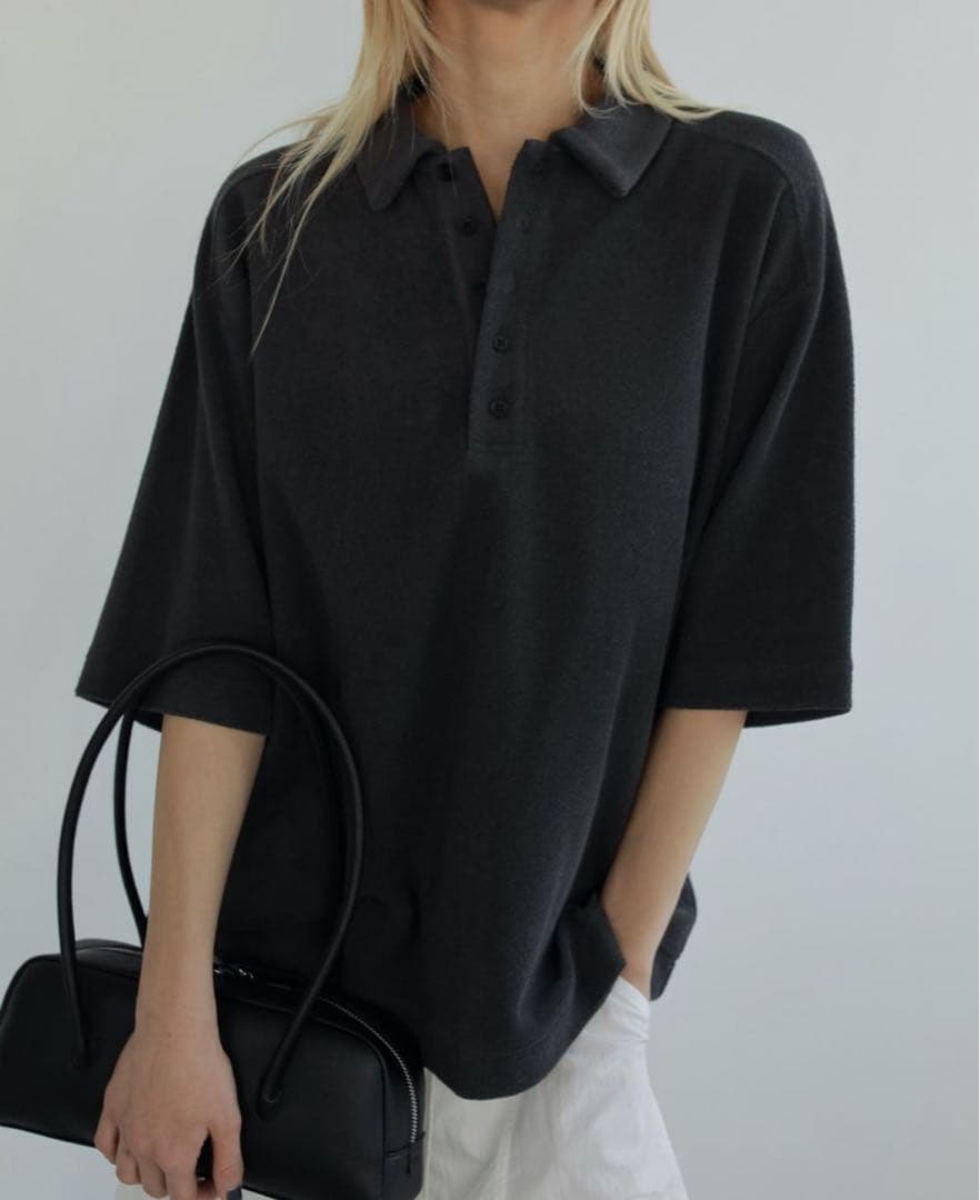 即完売　アンヌーク　Pile Polo Tops チャコールグレー