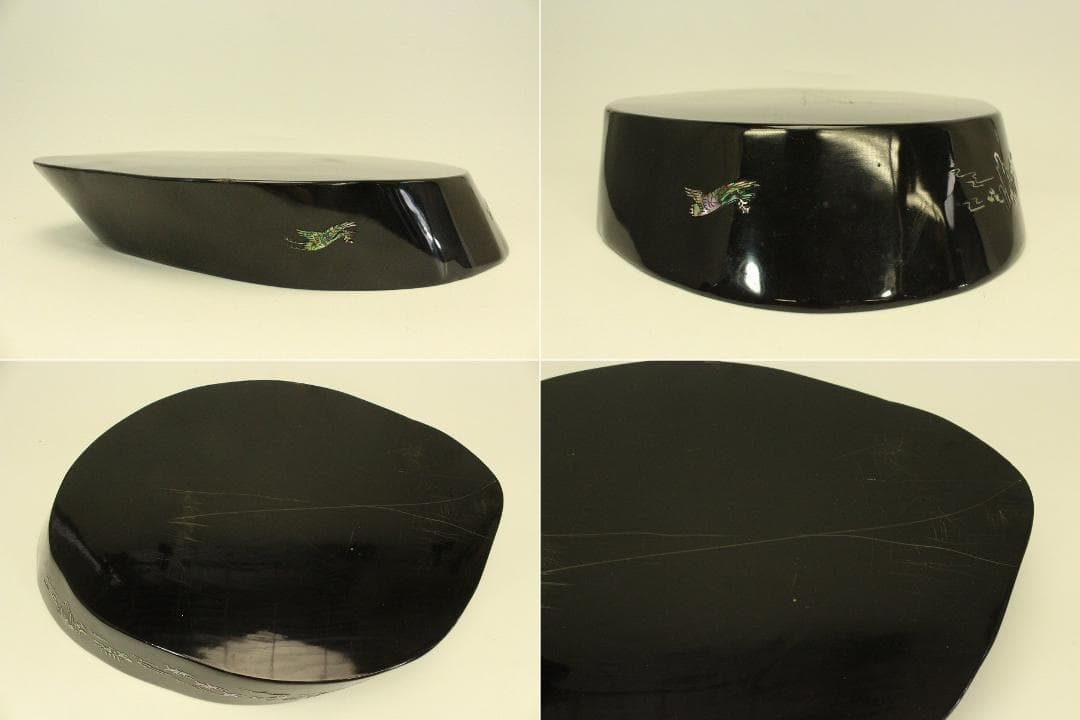 朝鮮 韓国 螺鈿 漆 花基 在銘 共箱 高麗美術(A894)