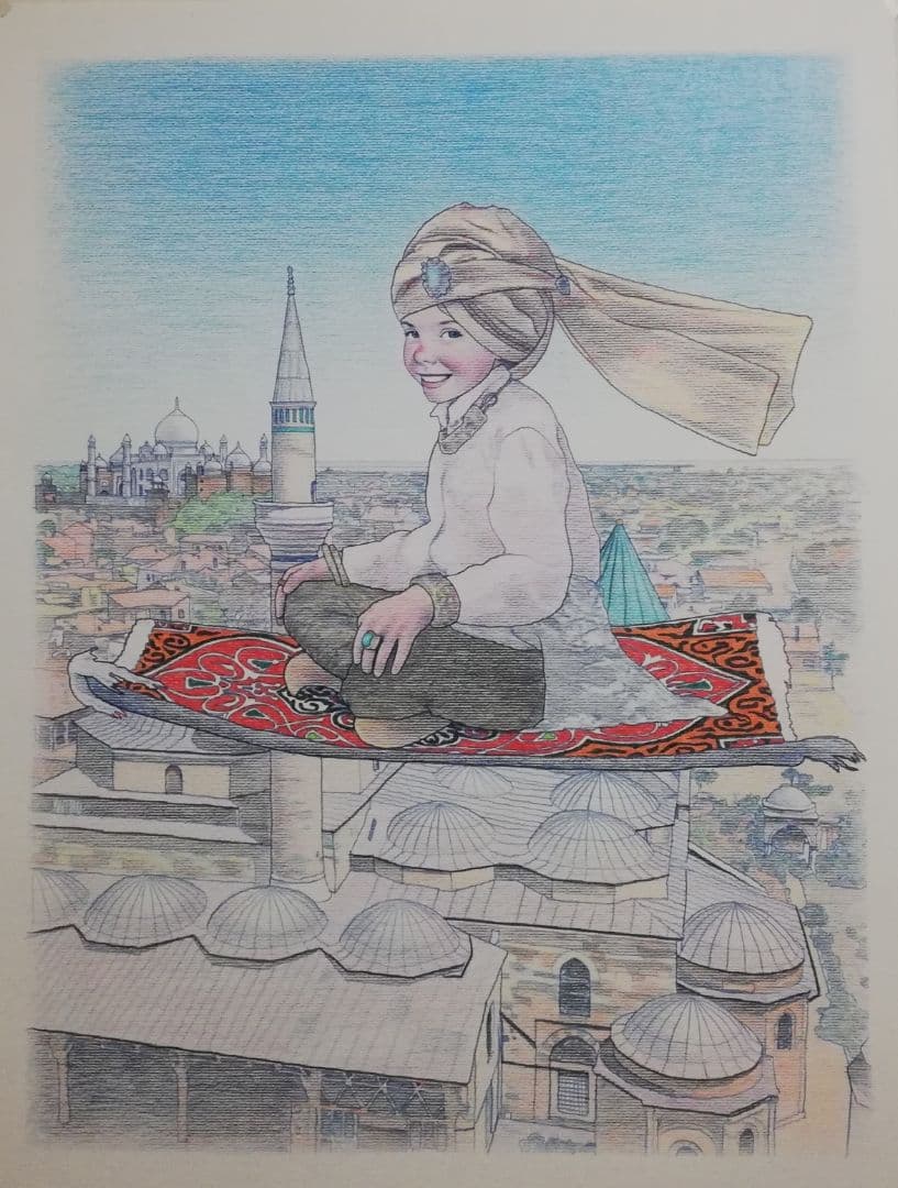 色鉛筆画 イラストレーション原画「アラジンの自由」