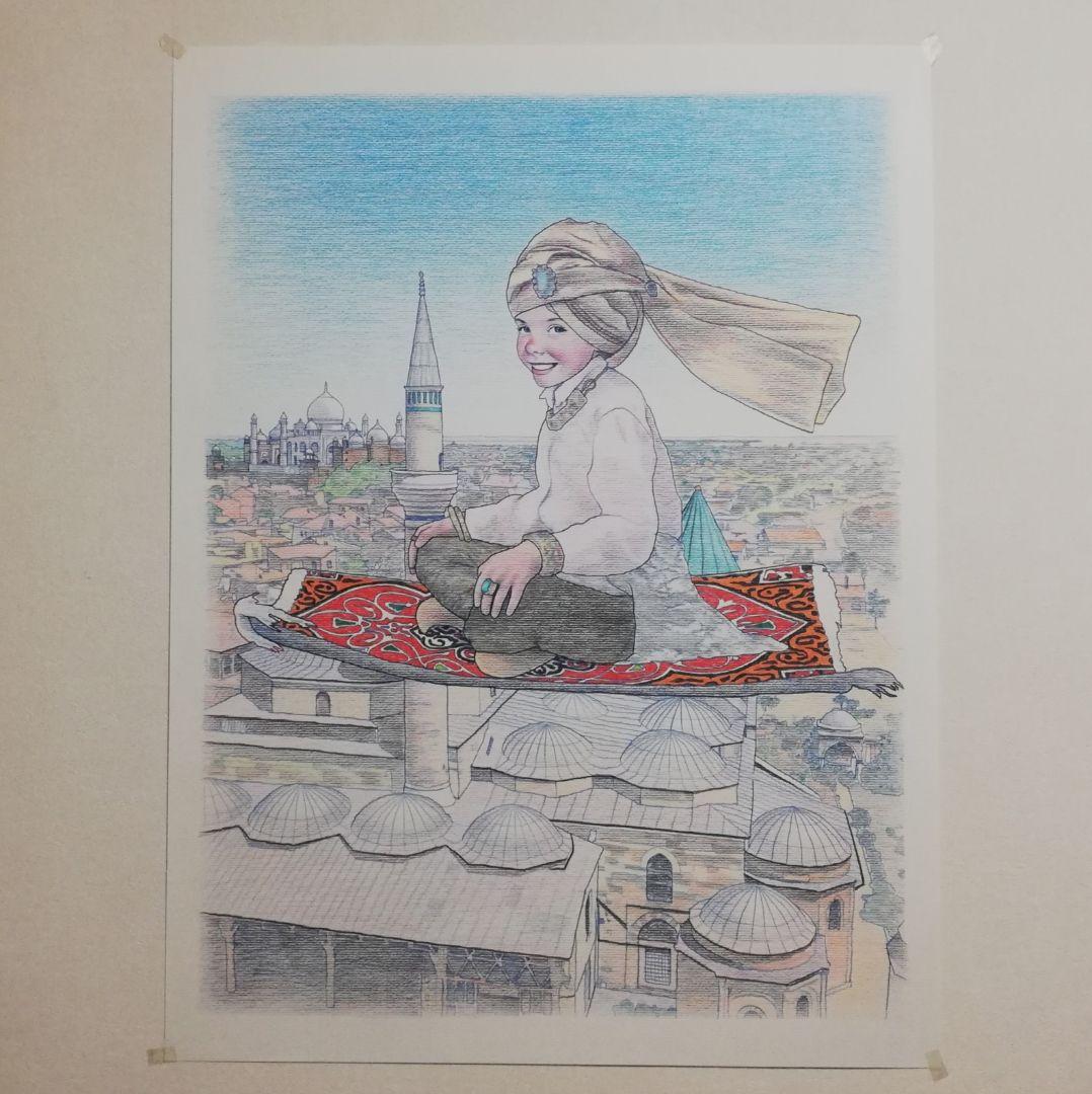 色鉛筆画 イラストレーション原画「アラジンの自由」