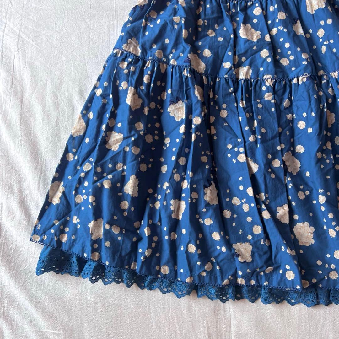 【新品】PINK HOUSE タグ付き ロングスカート 総柄 薔薇 ブルー