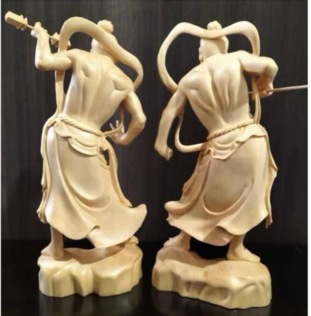 仁王像 置物 金剛力士 木彫り ヒノキ 2種セット 高さ20cm