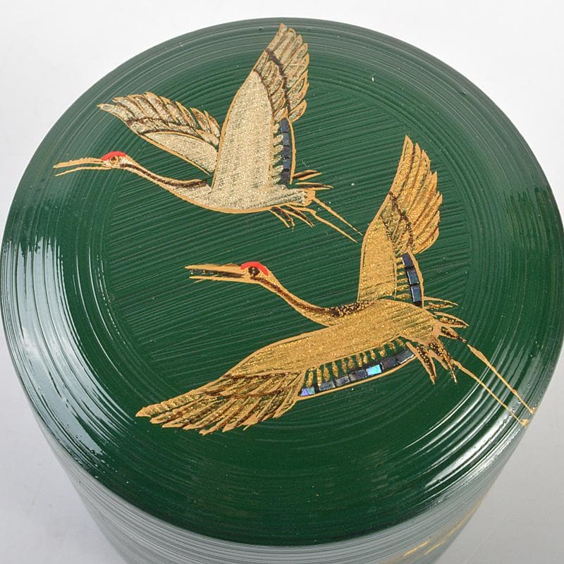 茶道具　蒔絵師　景雲作　青漆刷毛目塗　螺鈿装飾　双鶴蒔絵　雪吹　共箱　V6437