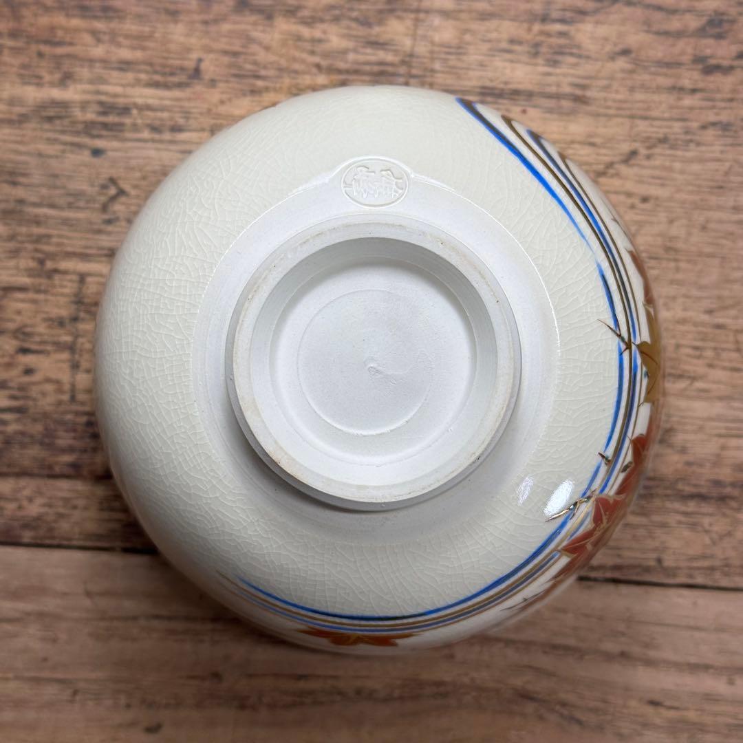 a766 送料込 色絵 竜田川ノ画 脇田雄峰造 在銘 四方桟共箱 茶道具 抹茶碗