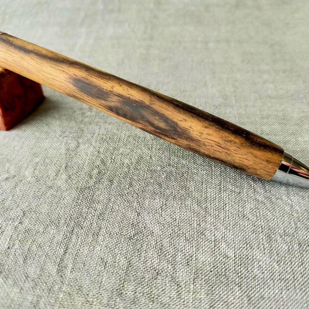 黒柿孔雀杢　ハンドメイド　木軸シャープペン　0.5mm　天然木　シルバー　希少