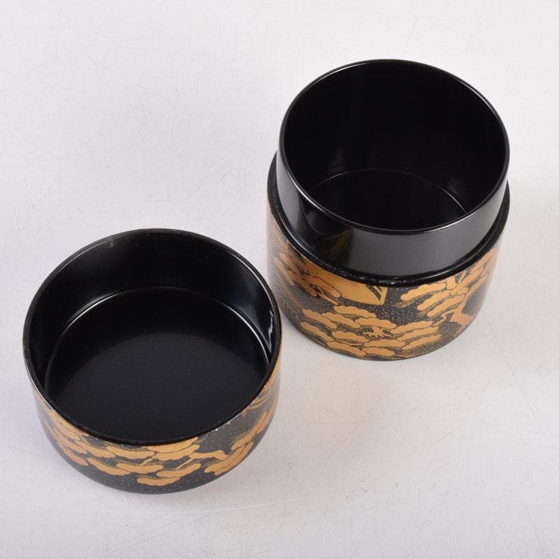 山中漆器　加賀蒔絵師　和田寿峰作　面根来　住吉蒔絵　茶器　共箱　V　8550