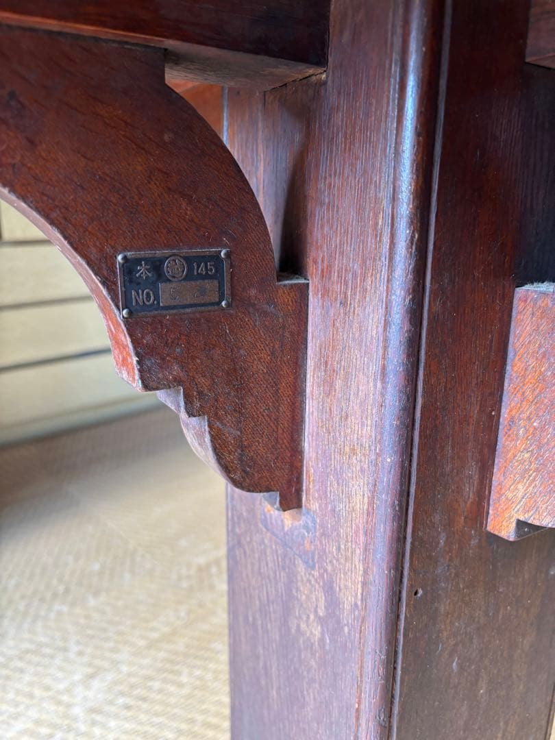 三越製 アンティーク銅板木製テーブル ビンテージ